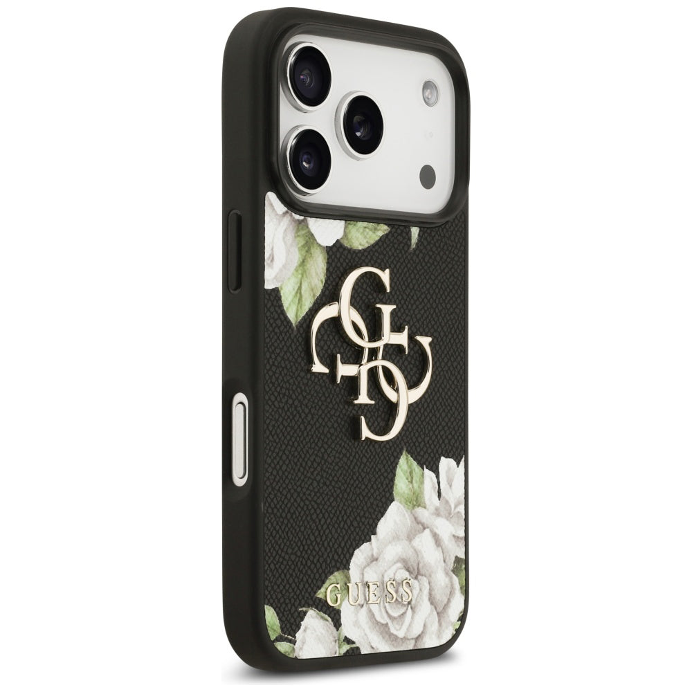 Étui pour Apple iPhone 17 Pro Max, Guess, 4G Grained Roses Big Logo, Noir