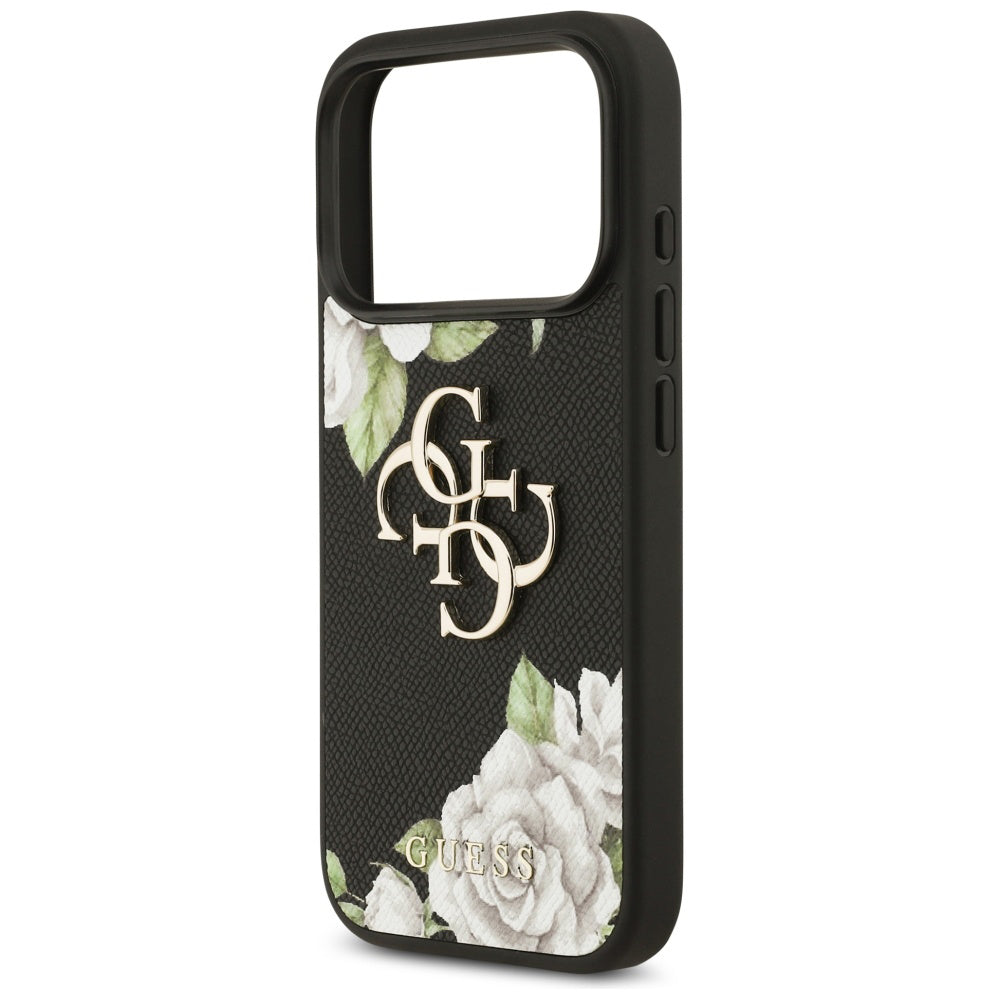 Étui pour Apple iPhone 17 Pro Max, Guess, 4G Grained Roses Big Logo, Noir