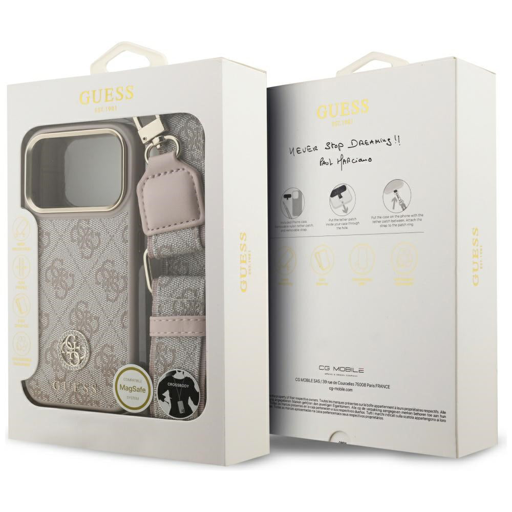 Case for Apple iPhone 17 Pro Max, Guess, 4G Strass Logo and Big Strap, Pink