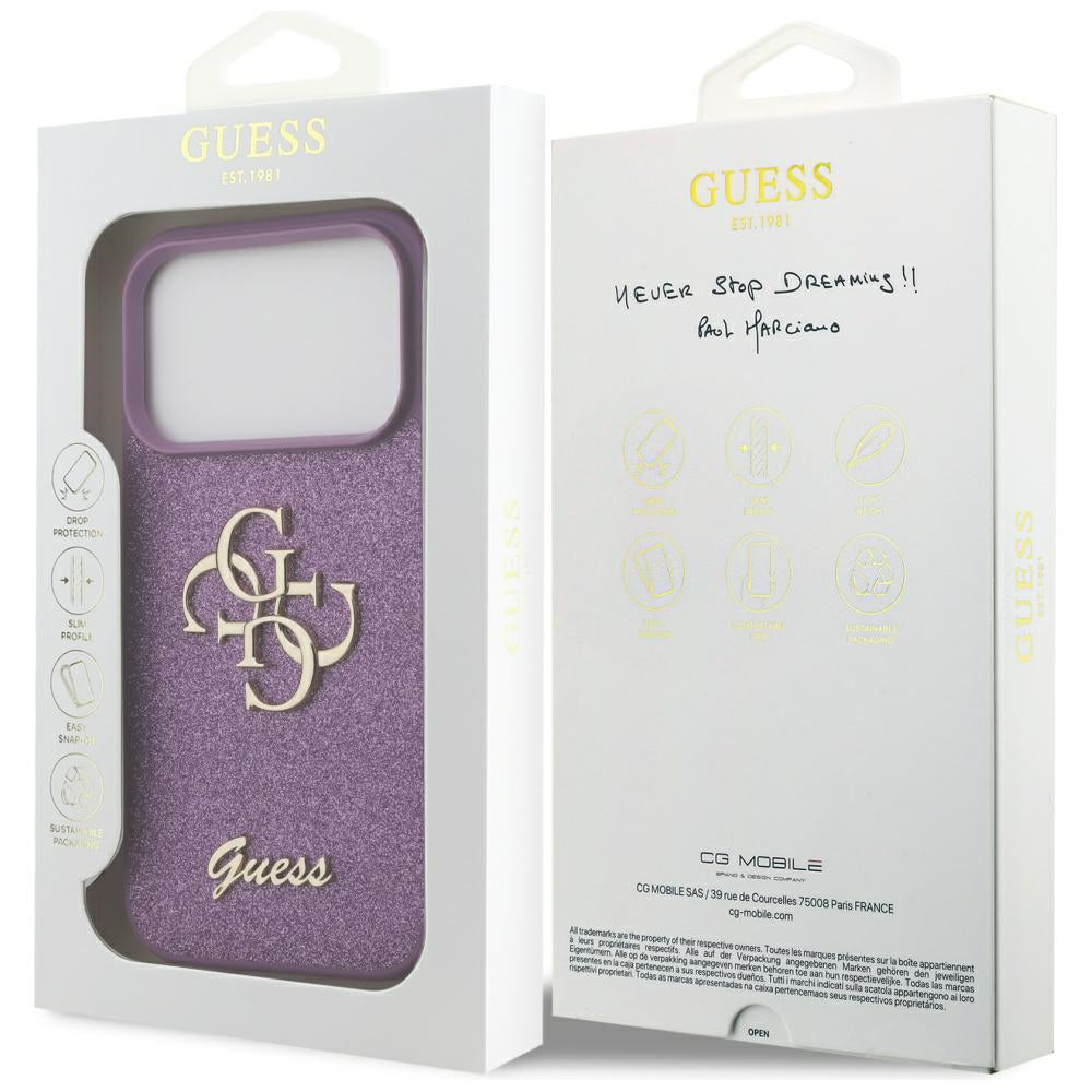 Étui pour Apple iPhone 17 Pro Max, Guess, Fixed Glitter Big 4G, Mauve