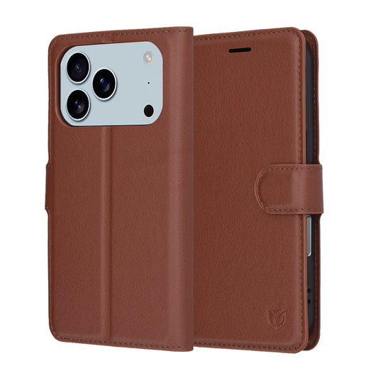 Case for Apple iPhone 17 Pro, Techsuit, Leather Folio, Brown