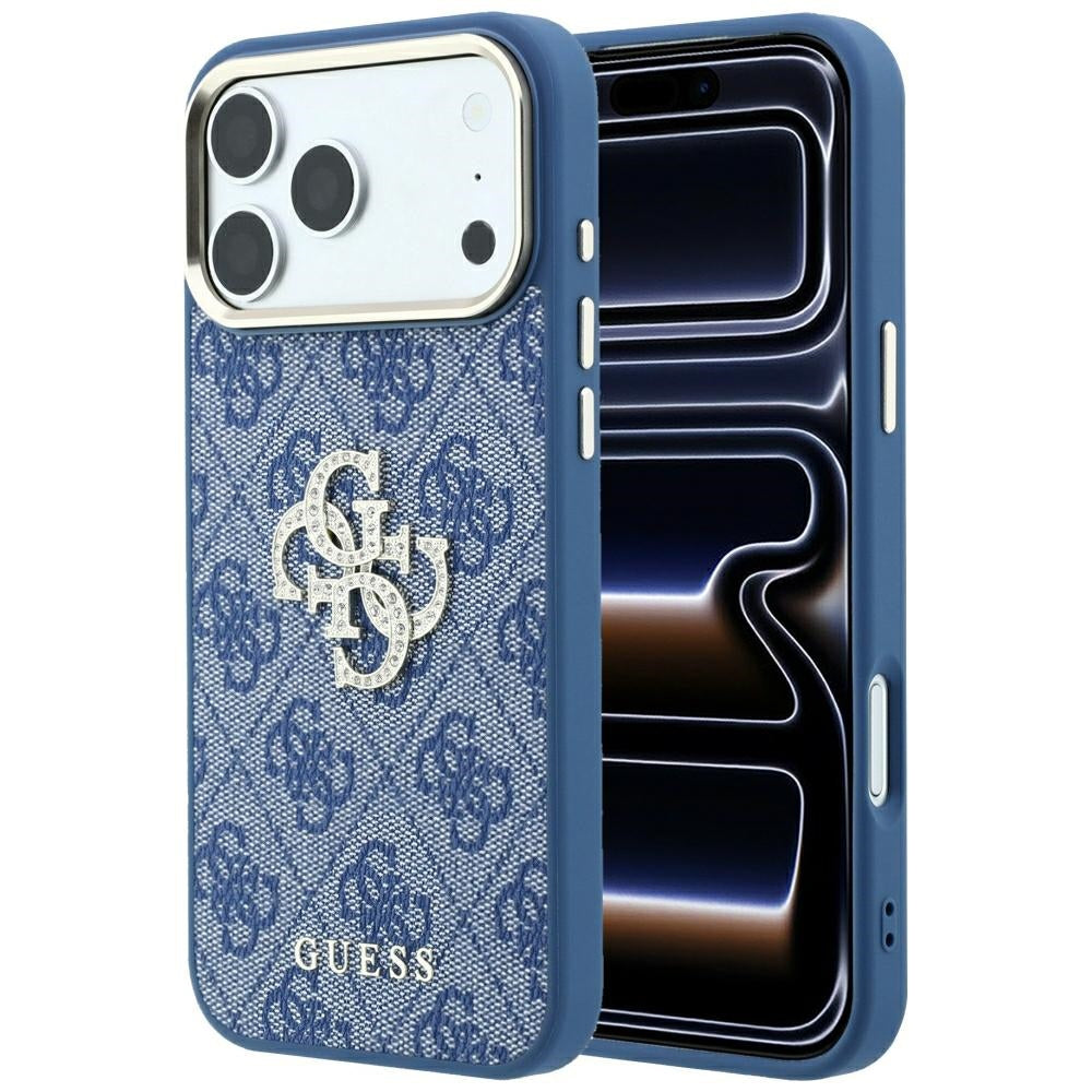 Coque pour Apple iPhone 18 Pro / 17 Pro, Guess, 4G Big Strass Logo, Bleue