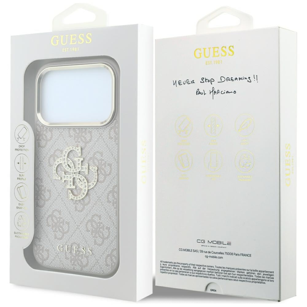 Coque pour Apple iPhone 18 Pro / 17 Pro, Guess, 4G Big Strass Logo, Rose