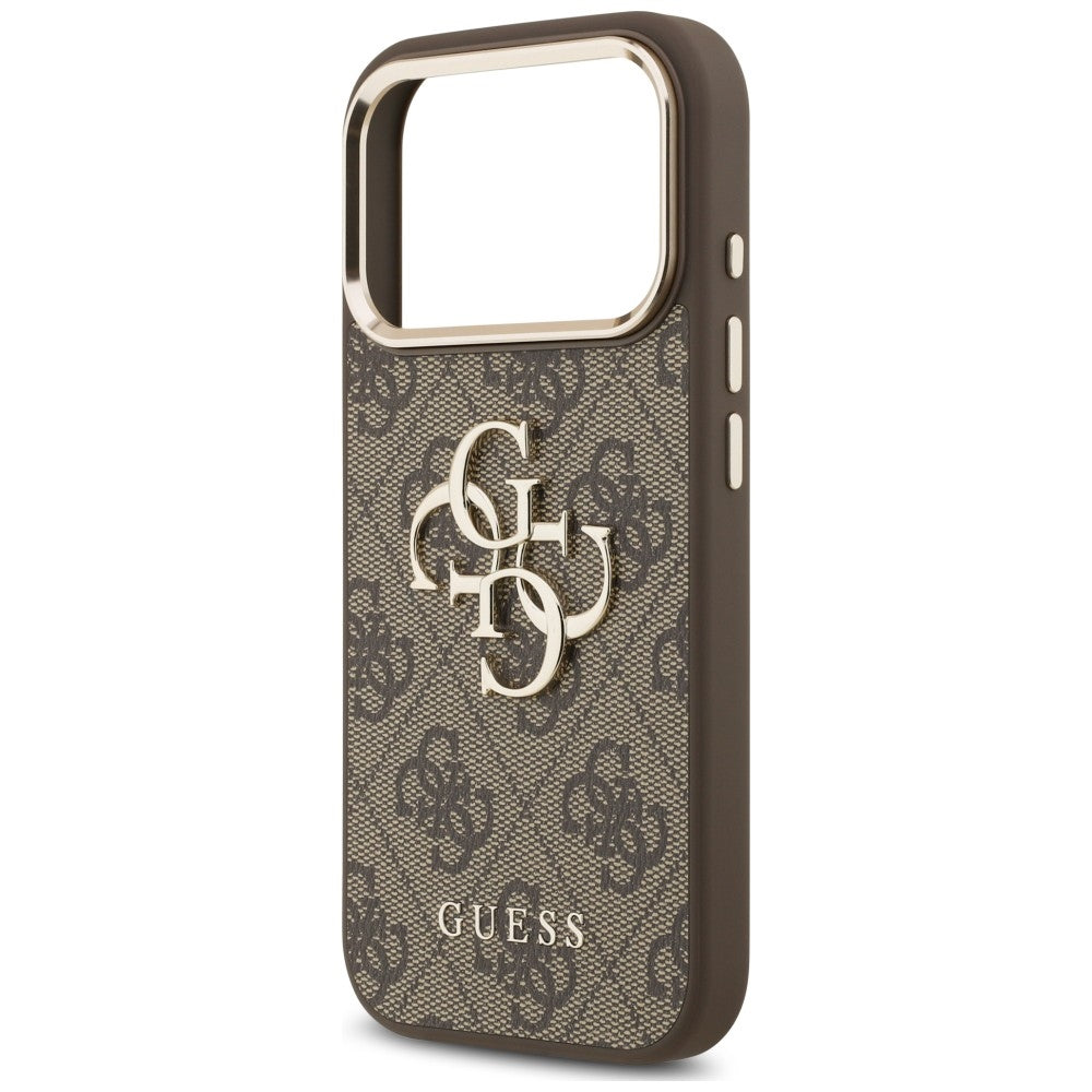 Coque pour Apple iPhone 18 Pro / 17 Pro, Guess, 4G Classic Logo avec bandoulière, marron doré