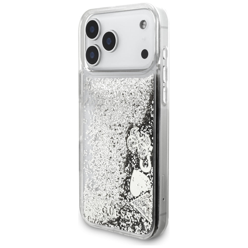 Coque pour Apple iPhone 18 Pro / 17 Pro, Guess, Liquid Glitter Charms, argentée