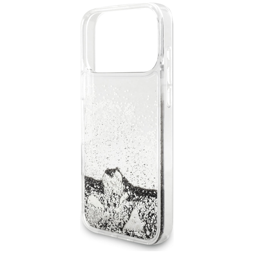Coque pour Apple iPhone 18 Pro / 17 Pro, Guess, Liquid Glitter Charms, argentée