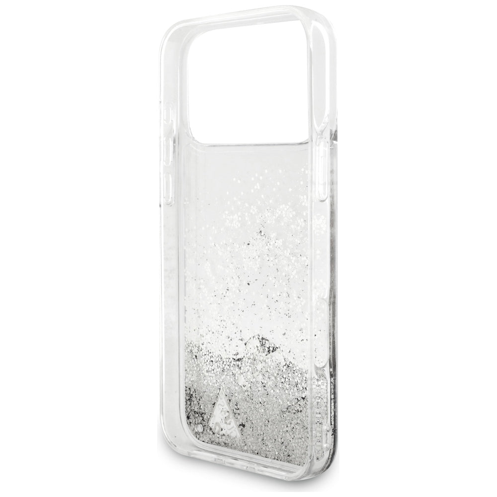 Coque pour Apple iPhone 18 Pro / 17 Pro, Guess, Liquid Glitter Charms, argentée