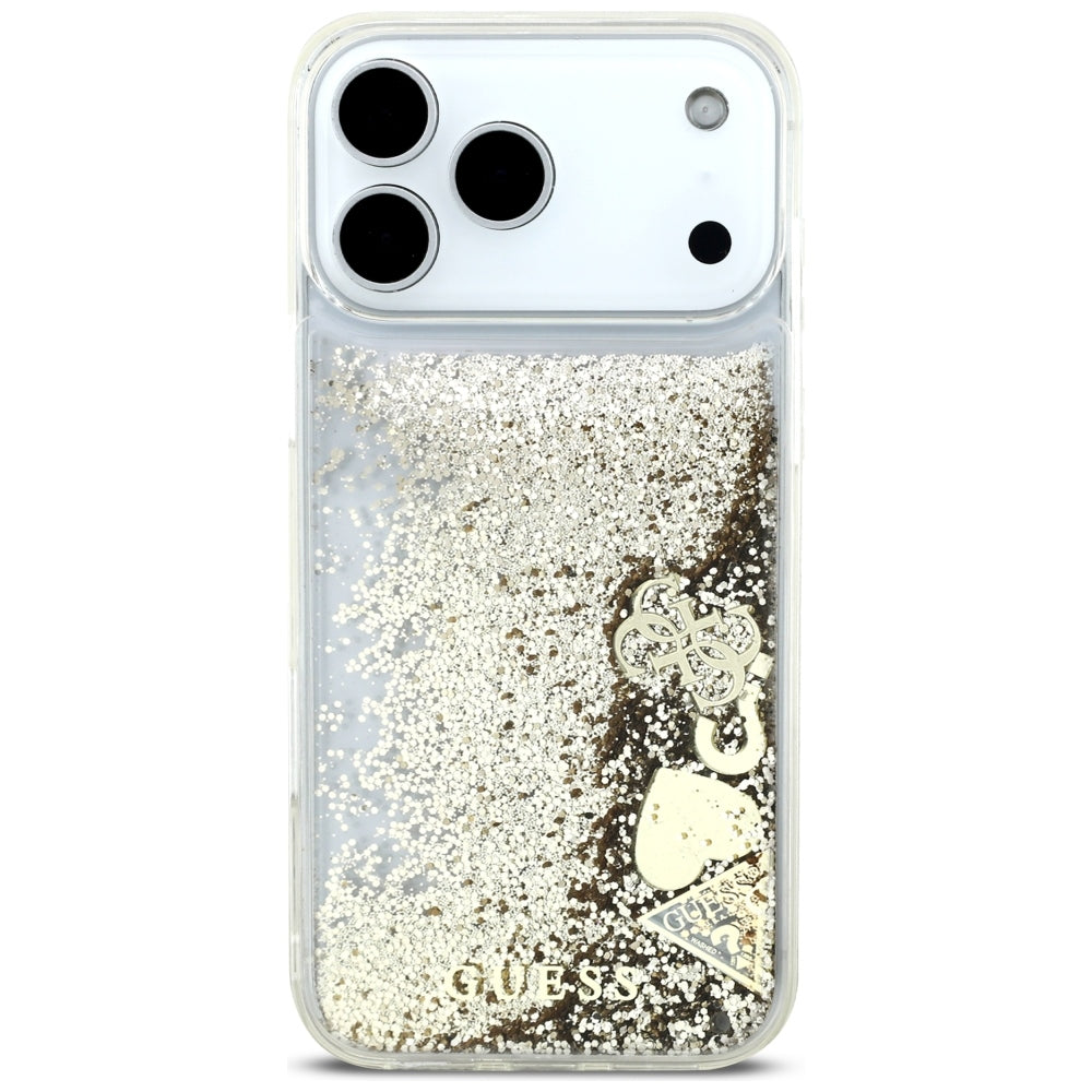 Coque pour Apple iPhone 18 Pro / 17 Pro, Guess, Liquid Glitter Charms, dorée