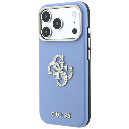 Coque pour Apple iPhone 18 Pro / 17 Pro, Guess, Logo Strass Lisse Grand, Bleu
