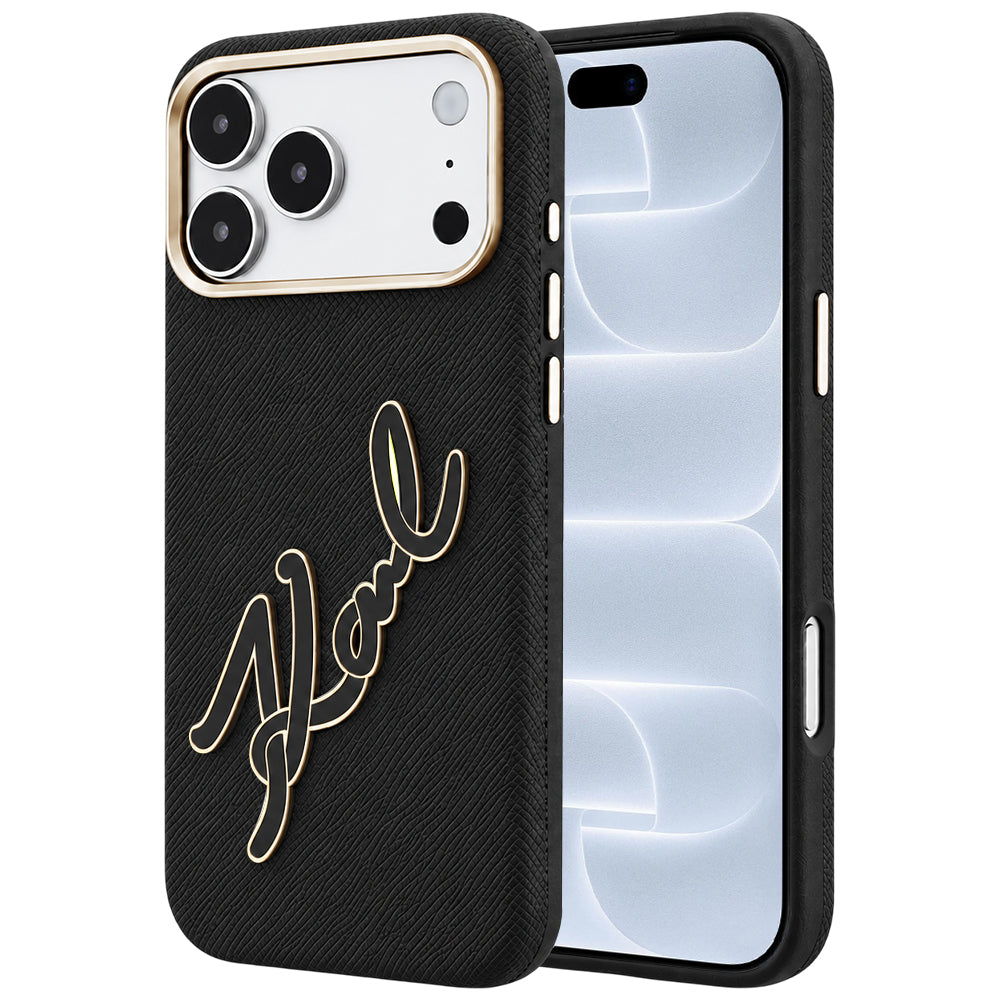 Coque pour Apple iPhone 18 Pro / 17 Pro, Karl Lagerfeld, Logo Signature en Résine Lisse et Grande, Noire