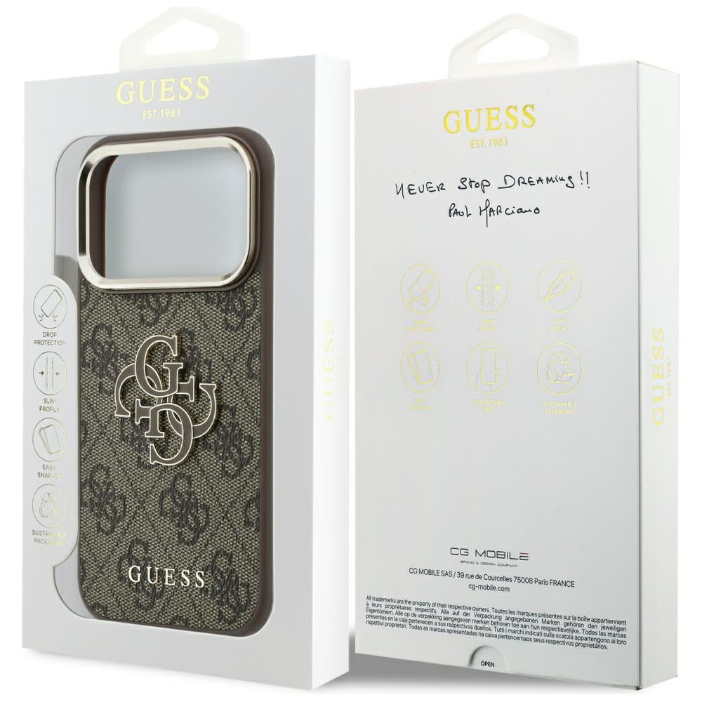 Coque pour Apple iPhone 18 Pro Max / 17 Pro Max, Guess, Logo Résine 4G Grand, Marron