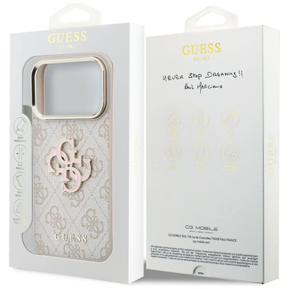 Coque pour Apple iPhone 18 Pro Max / 17 Pro Max, Guess, Grand Logo Résine 4G, Rose