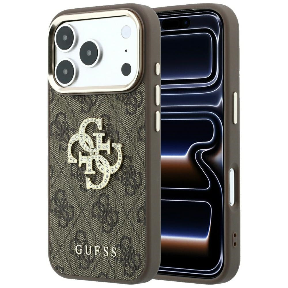 Coque pour Apple iPhone 18 Pro Max / 17 Pro Max, Guess, Grand Logo 4G Strass, Marron