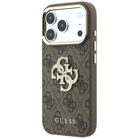 Coque pour Apple iPhone 18 Pro Max / 17 Pro Max, Guess, Grand Logo 4G Strass, Marron