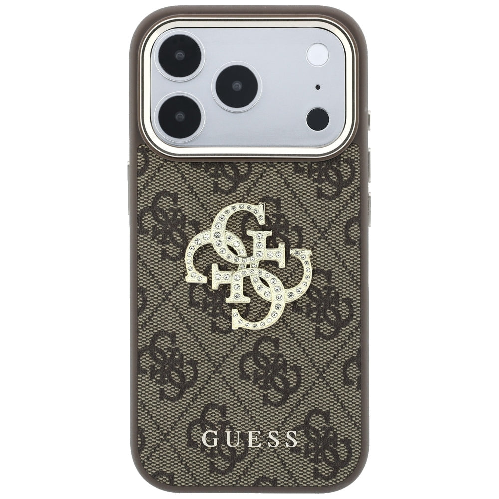 Coque pour Apple iPhone 18 Pro Max / 17 Pro Max, Guess, Grand Logo 4G Strass, Marron