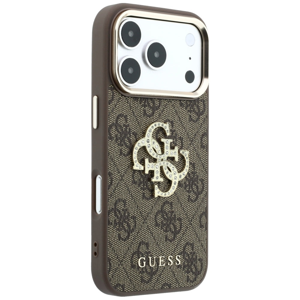 Coque pour Apple iPhone 18 Pro Max / 17 Pro Max, Guess, Grand Logo 4G Strass, Marron