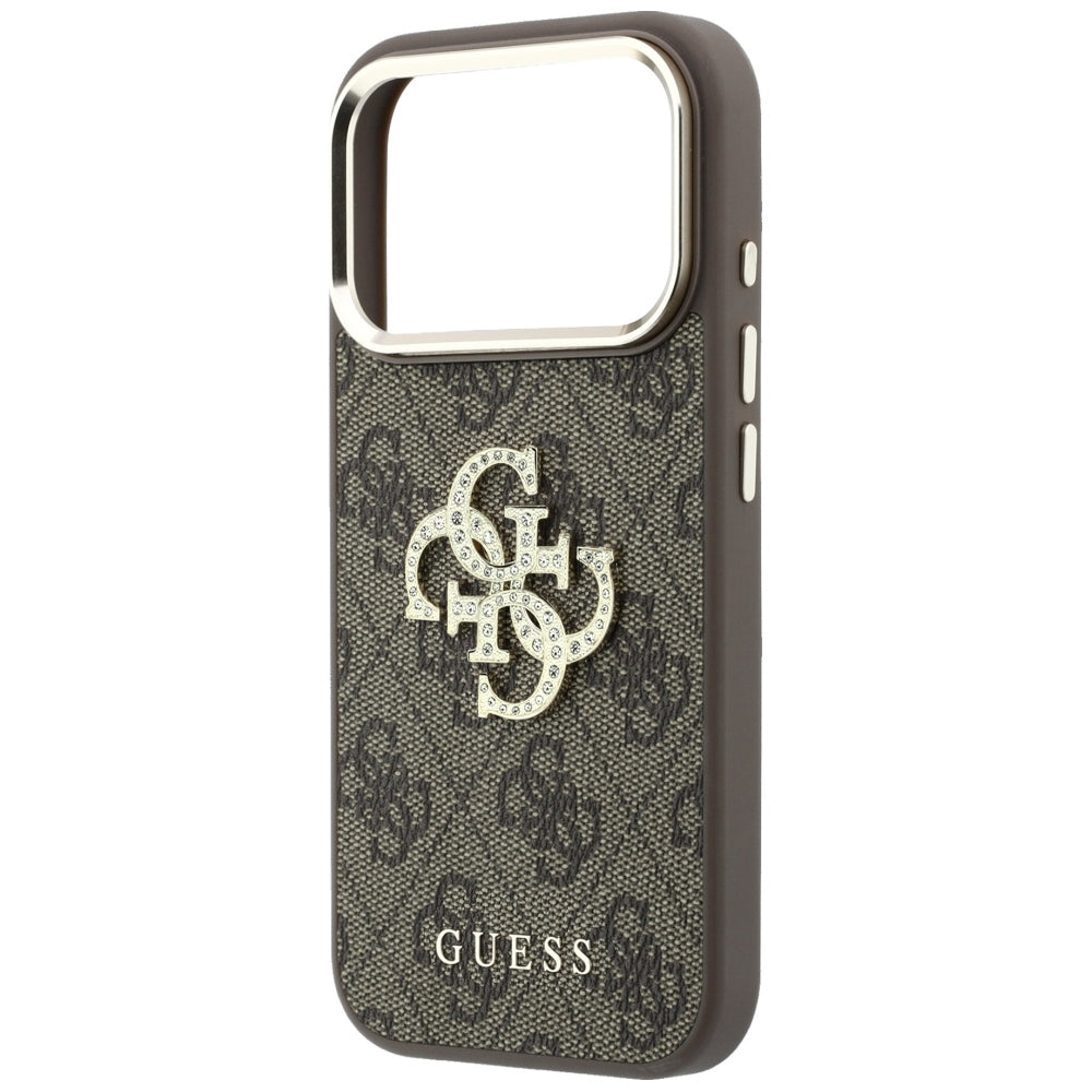Coque pour Apple iPhone 18 Pro Max / 17 Pro Max, Guess, Grand Logo 4G Strass, Marron