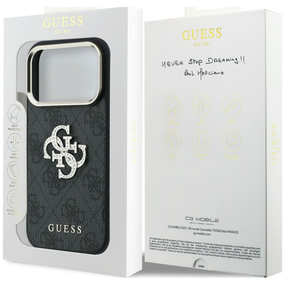 Coque pour Apple iPhone 18 Pro Max / 17 Pro Max, Guess, Logo 4G Big Strass, Noire