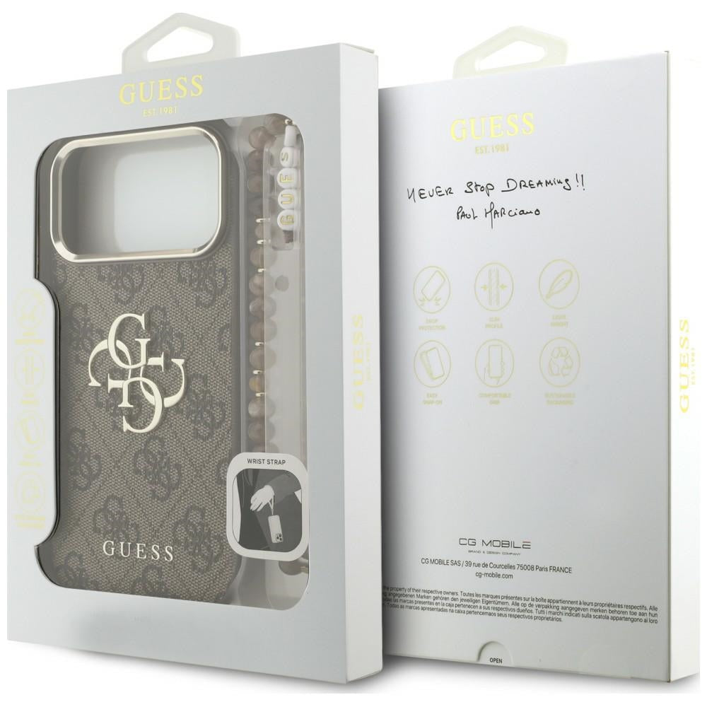Case for Apple iPhone 18 Pro Max / 17 Pro Max, Guess, 4G Classic Logo with Strap, Brown Gold