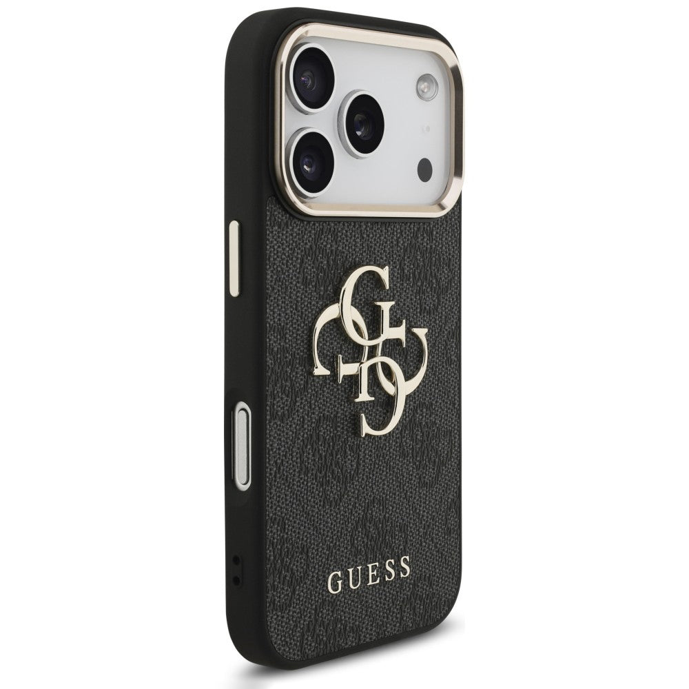 Coque pour Apple iPhone 18 Pro Max / 17 Pro Max, Guess, Logo Classique 4G avec Lanière, Noir Doré