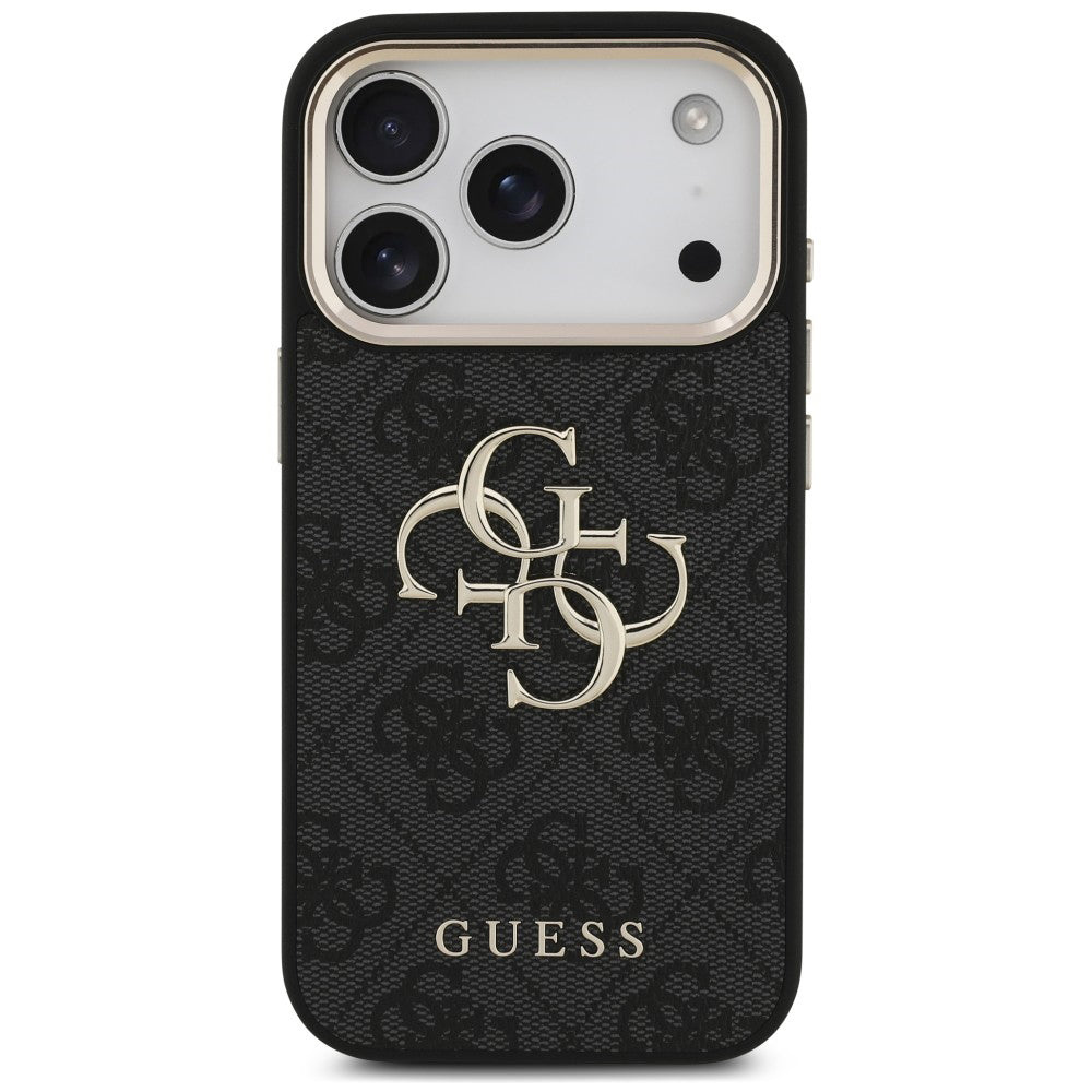 Coque pour Apple iPhone 18 Pro Max / 17 Pro Max, Guess, Logo Classique 4G avec Lanière, Noir Doré