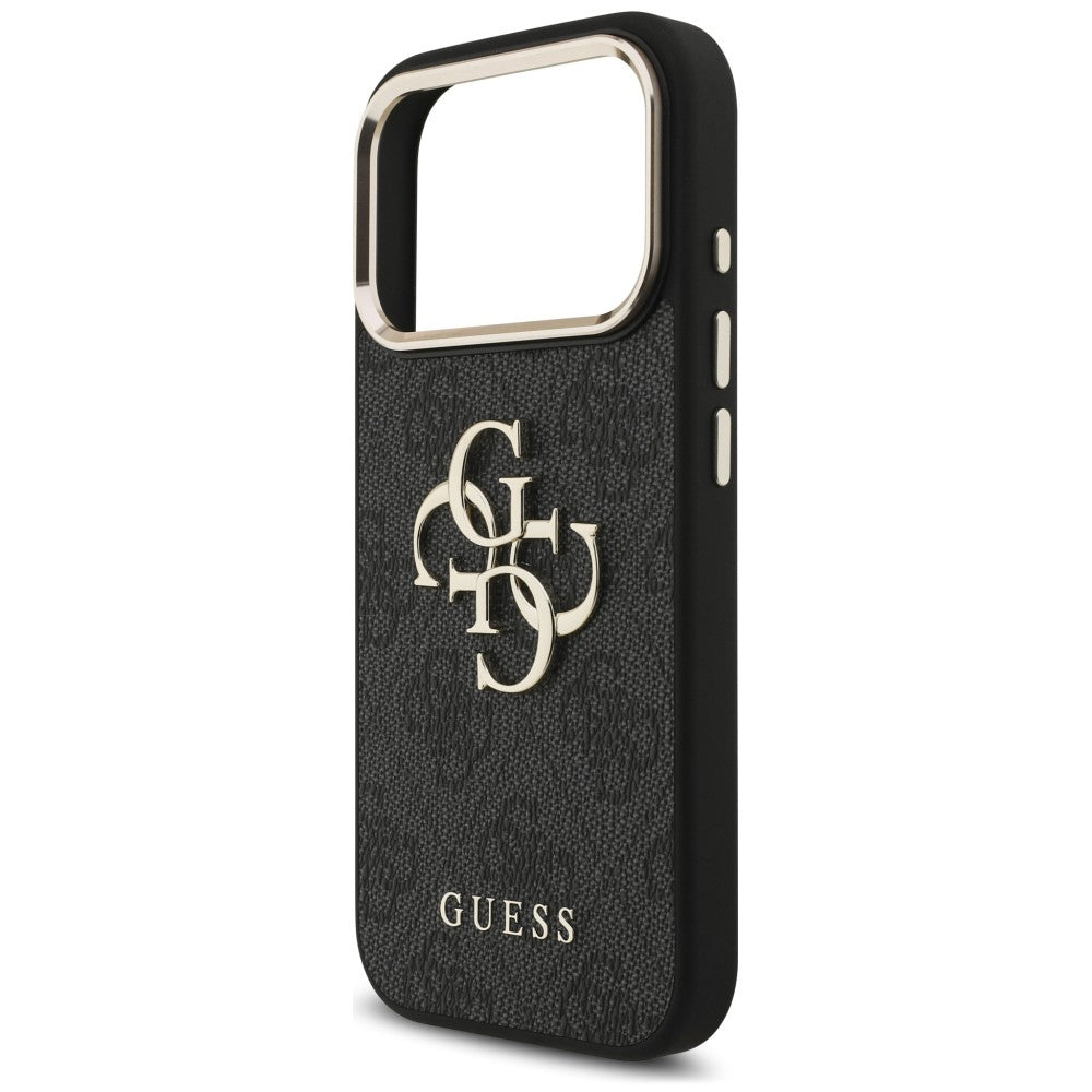 Coque pour Apple iPhone 18 Pro Max / 17 Pro Max, Guess, Logo Classique 4G avec Lanière, Noir Doré
