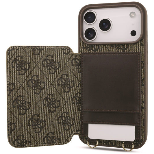 Coque pour Apple iPhone 18 Pro Max / 17 Pro Max, Guess, 4G Crossbody Cardslot, marron