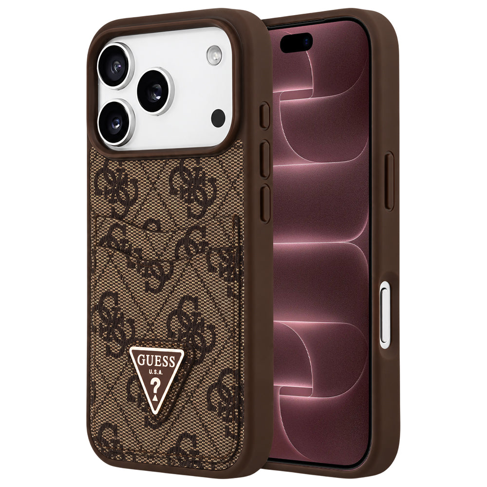 Coque pour Apple iPhone 18 Pro Max / 17 Pro Max, Guess, 4G Double Card Triangle, marron