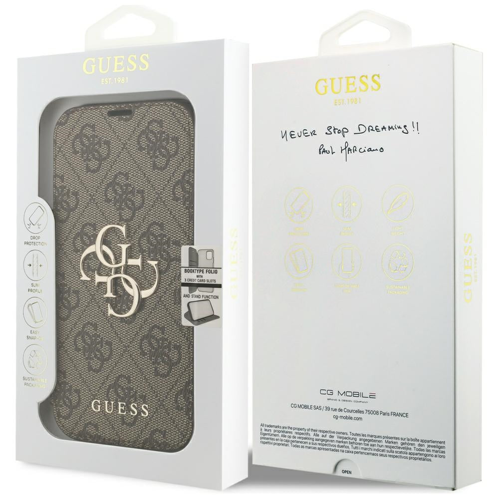 Coque pour Apple iPhone 18 Pro Max / 17 Pro Max, Guess, Logo Métal 4G, Marron