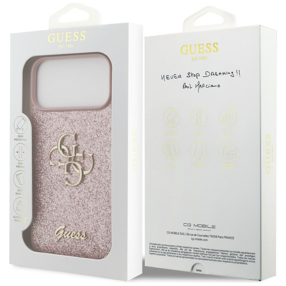 Coque pour Apple iPhone 18 Pro Max / 17 Pro Max, Guess, Fixed Glitter Big 4G, Rose