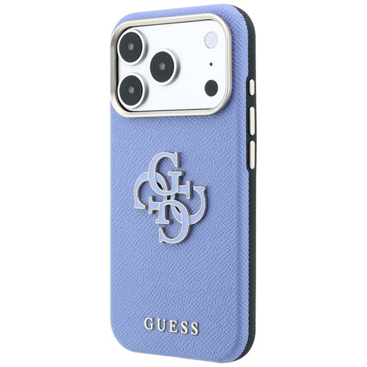 Coque pour Apple iPhone 18 Pro Max / 17 Pro Max, Guess, Grand Logo en Résine Grainée, Bleu