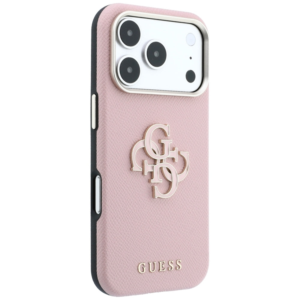 Coque pour Apple iPhone 18 Pro Max / 17 Pro Max, Guess, Grand Logo en Résine Grainée, Rose