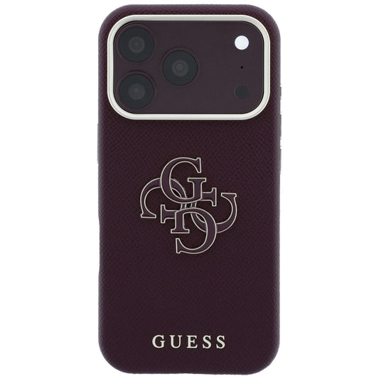 Coque pour Apple iPhone 18 Pro Max / 17 Pro Max, Guess, Grand logo en résine grainée, Bordeaux