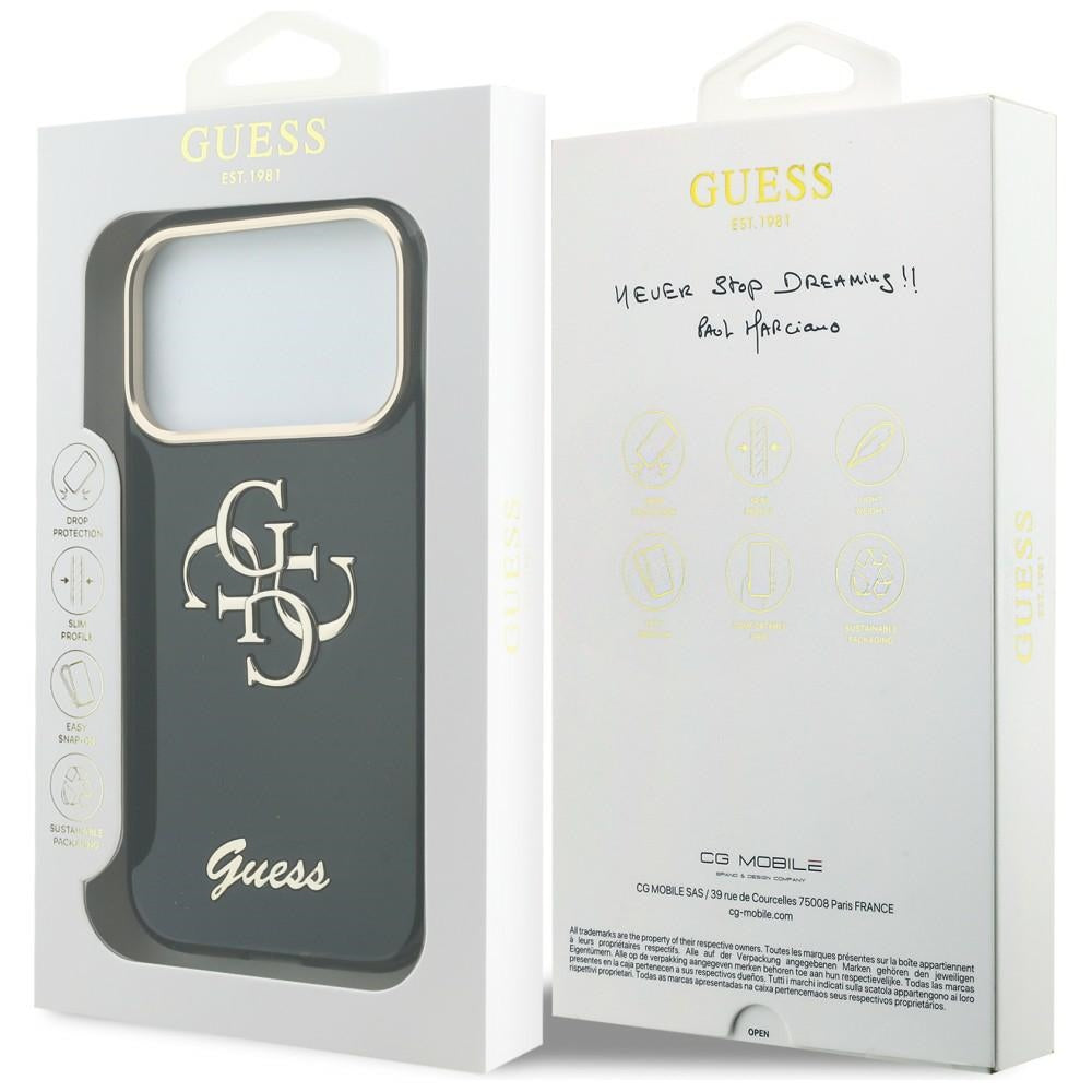 Coque pour Apple iPhone 18 Pro Max / 17 Pro Max, Guess, IML 4G Metal Script, Noire