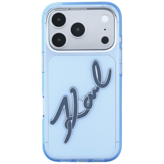 Coque pour Apple iPhone 18 Pro Max / 17 Pro Max, Karl Lagerfeld, IML Big Signature Résine Logo Cadre Métallique, Bleue