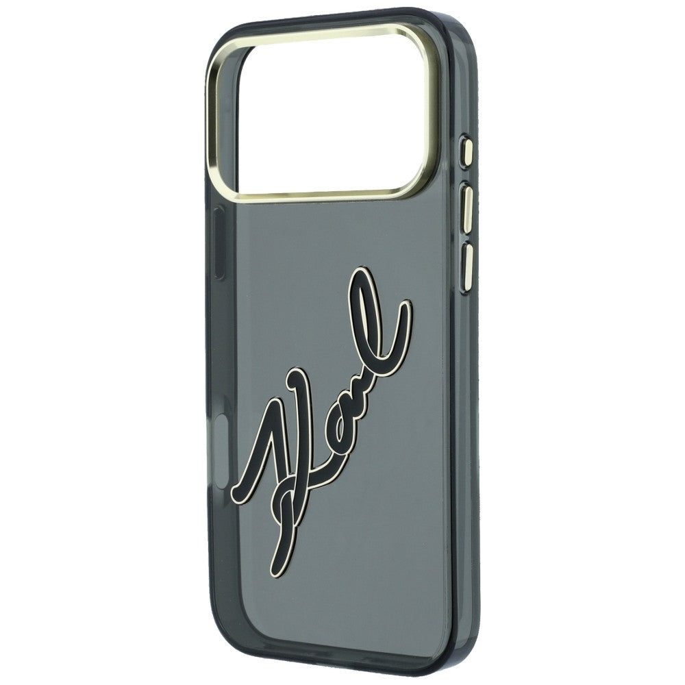 Coque pour Apple iPhone 18 Pro Max / 17 Pro Max, Karl Lagerfeld, IML Grand Logo Signature en Résine avec Cadre Métallique, Noire