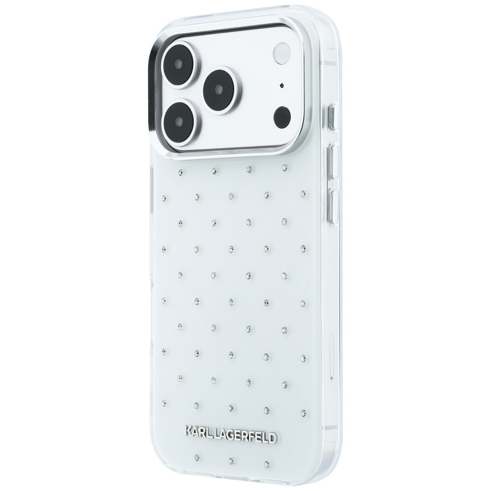 Coque pour Apple iPhone 18 Pro Max / 17 Pro Max, Karl Lagerfeld, Strass IML et Logo Électroplaqué, Blanc