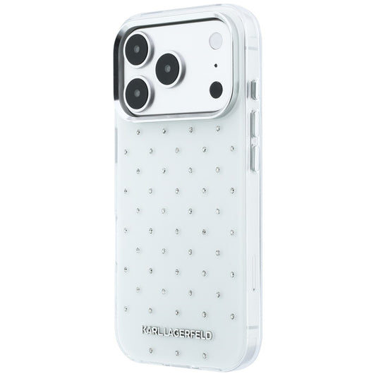Coque pour Apple iPhone 18 Pro Max / 17 Pro Max, Karl Lagerfeld, Strass IML et Logo Électroplaqué, Blanc