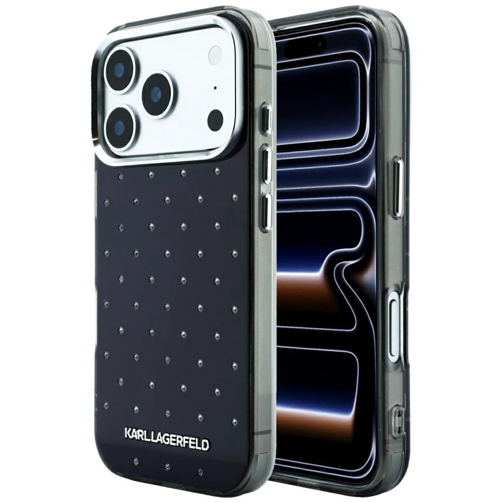 Coque pour Apple iPhone 18 Pro Max / 17 Pro Max, Karl Lagerfeld, Strass IML et Logo Électroplaqué, Noire