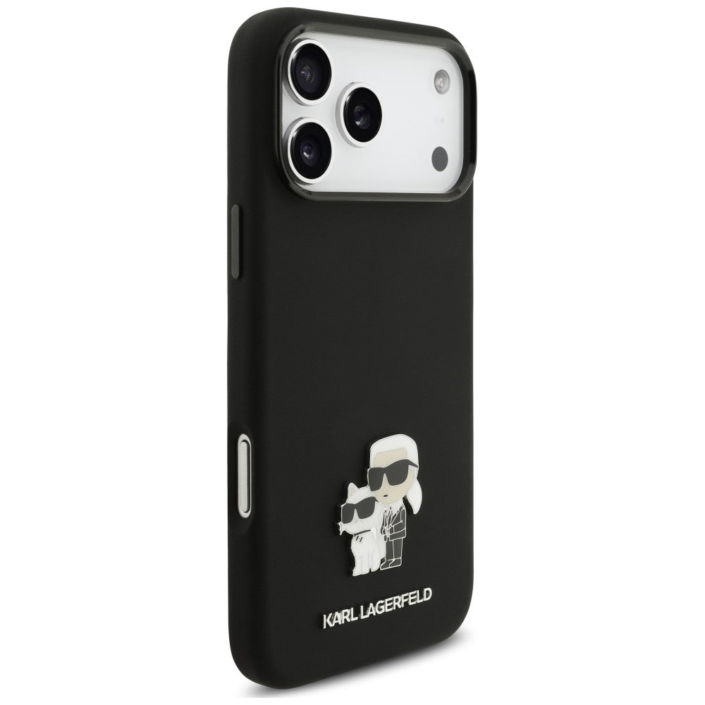 Coque pour Apple iPhone 18 Pro Max / 17 Pro Max, Karl Lagerfeld, Karl & Choupette Metal Pin, noire