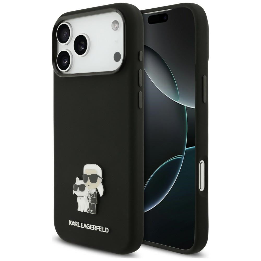 Coque pour Apple iPhone 18 Pro Max / 17 Pro Max, Karl Lagerfeld, Karl & Choupette Metal Pin, noire