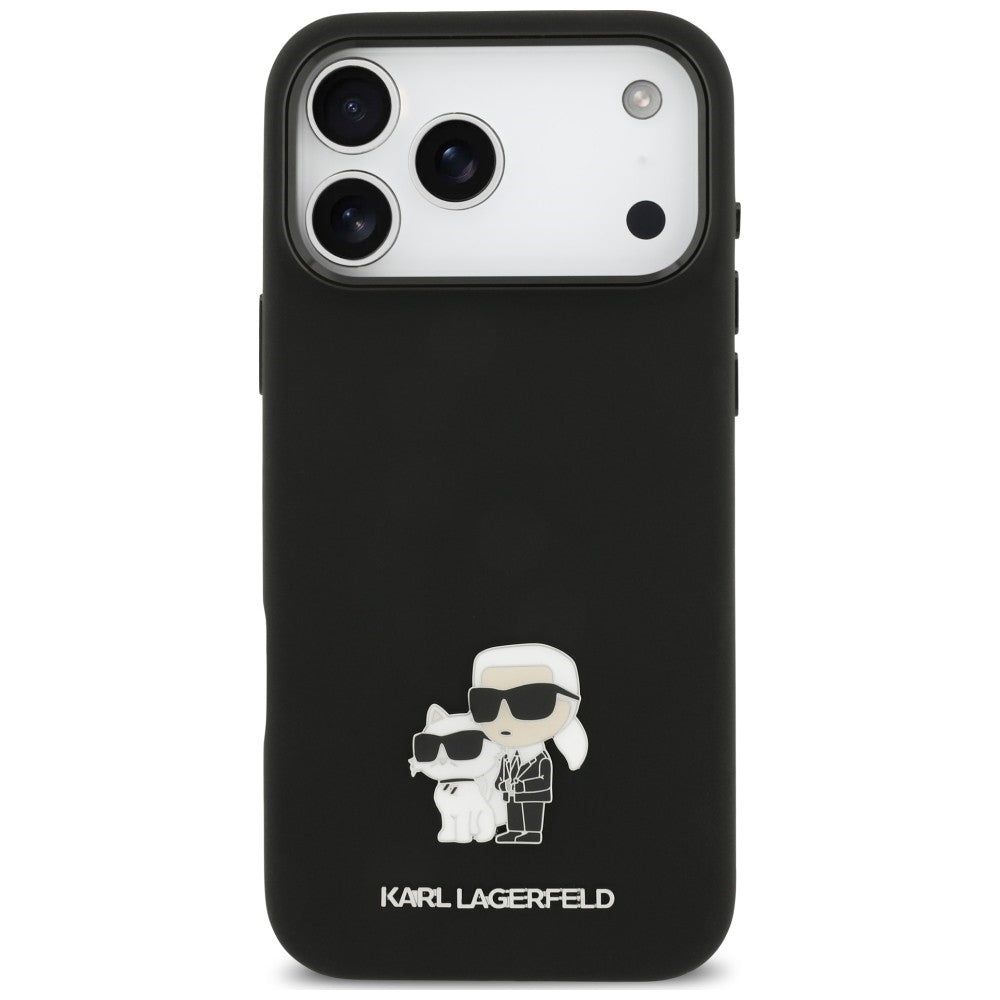 Coque pour Apple iPhone 18 Pro Max / 17 Pro Max, Karl Lagerfeld, Karl & Choupette Metal Pin, noire