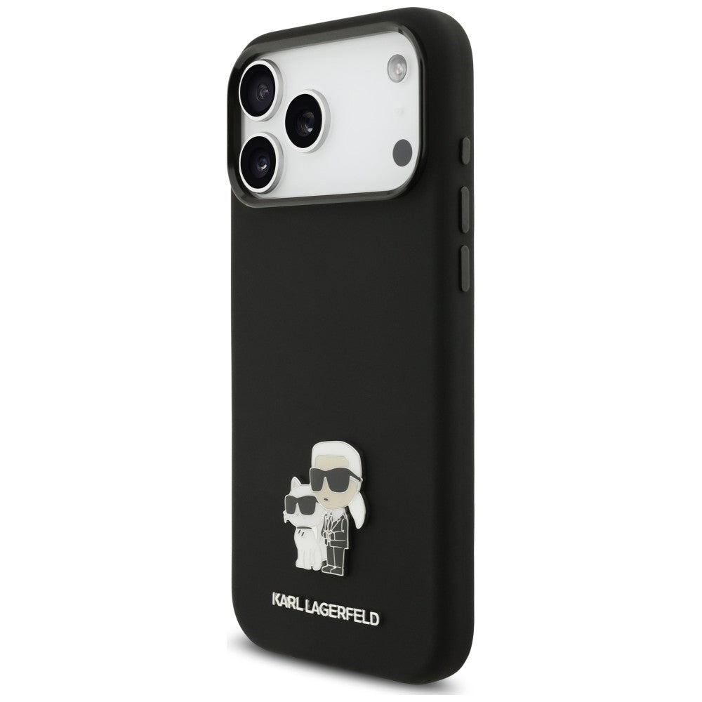 Coque pour Apple iPhone 18 Pro Max / 17 Pro Max, Karl Lagerfeld, Karl & Choupette Metal Pin, noire