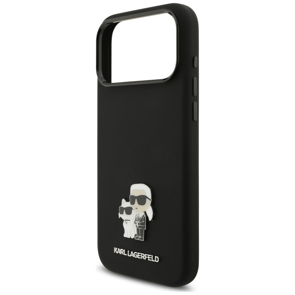 Coque pour Apple iPhone 18 Pro Max / 17 Pro Max, Karl Lagerfeld, Karl & Choupette Metal Pin, noire