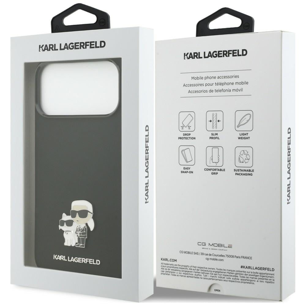 Coque pour Apple iPhone 18 Pro Max / 17 Pro Max, Karl Lagerfeld, Karl & Choupette Metal Pin, noire