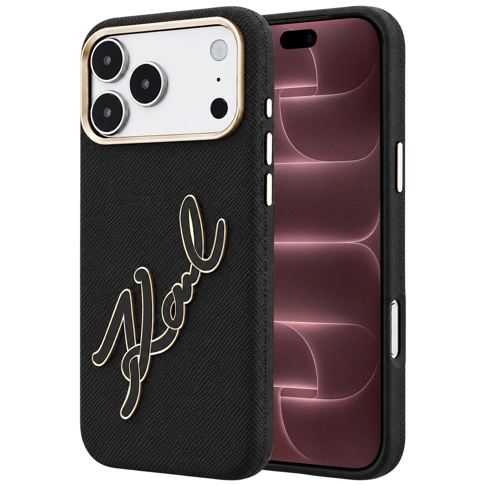 Coque pour Apple iPhone 18 Pro Max / 17 Pro Max, Karl Lagerfeld, Logo Signature en Résine Lisse et Grande, Noire