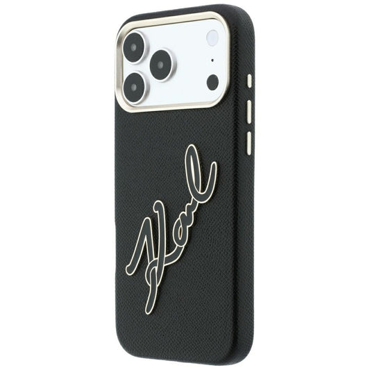 Coque pour Apple iPhone 18 Pro Max / 17 Pro Max, Karl Lagerfeld, Logo Signature en Résine Lisse et Grande, Noire