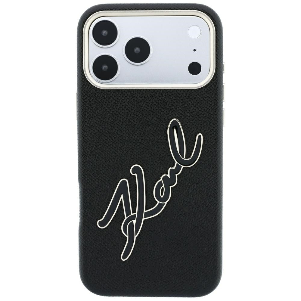 Coque pour Apple iPhone 18 Pro Max / 17 Pro Max, Karl Lagerfeld, Logo Signature en Résine Lisse et Grande, Noire