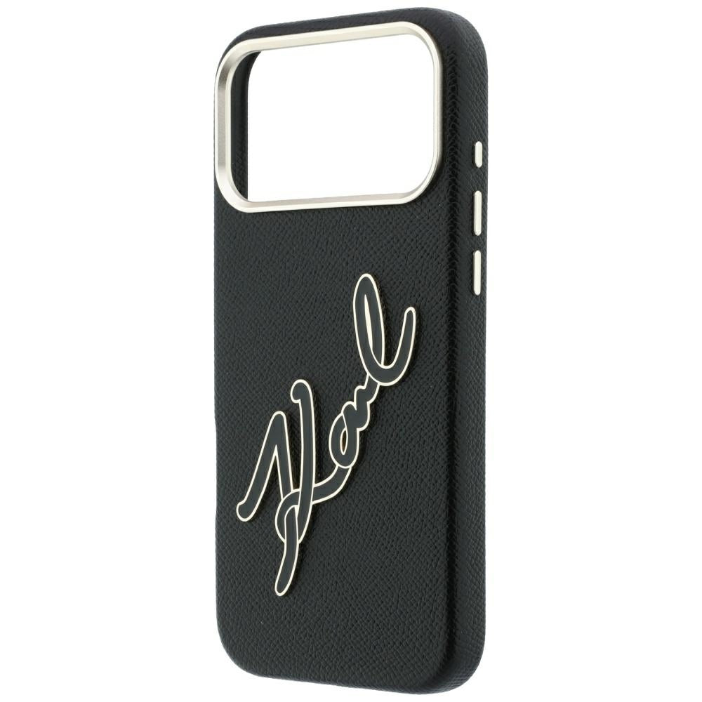 Coque pour Apple iPhone 18 Pro Max / 17 Pro Max, Karl Lagerfeld, Logo Signature en Résine Lisse et Grande, Noire
