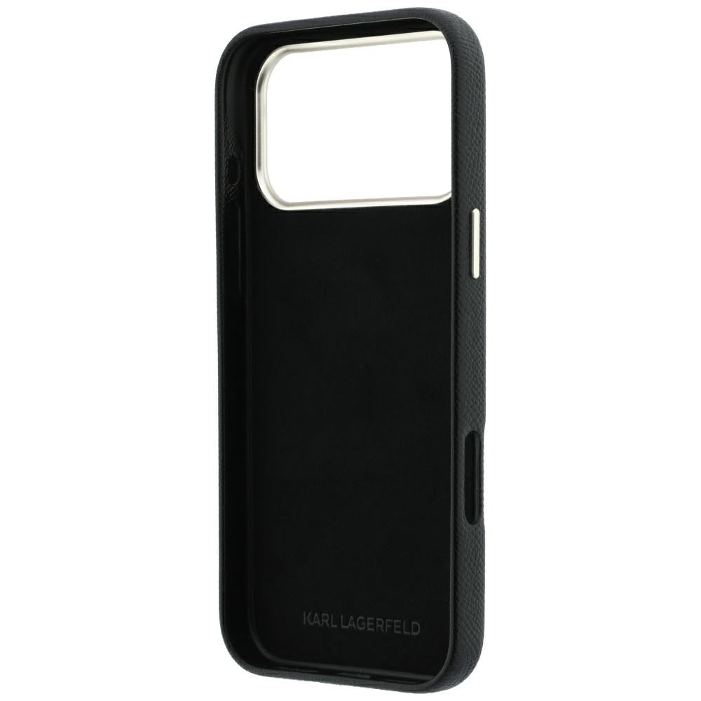 Coque pour Apple iPhone 18 Pro Max / 17 Pro Max, Karl Lagerfeld, Logo Signature en Résine Lisse et Grande, Noire
